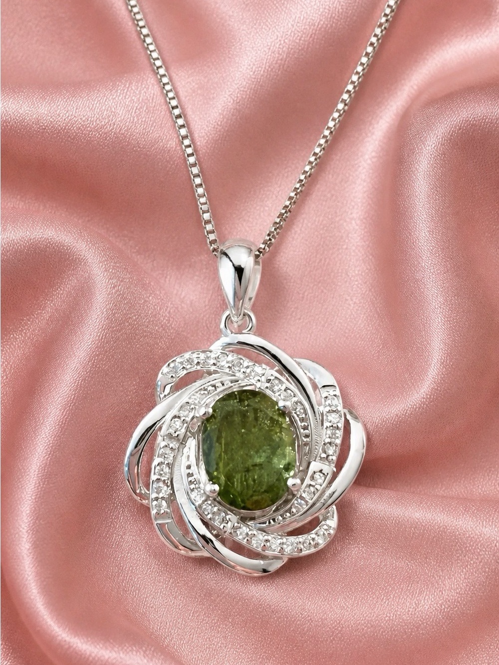 Genuine 2.3ctw Oval Copper Tourmaline, rhodium over 925, Moissanite Accents,